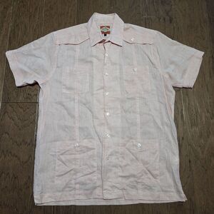 San Cristobal Classic Guayabera Peach Pink Medium Pleated Pockets